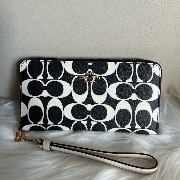 Coach Handbags - Coach Large Phone Wallet Black White Signature Canvas Leather CP409 NEW